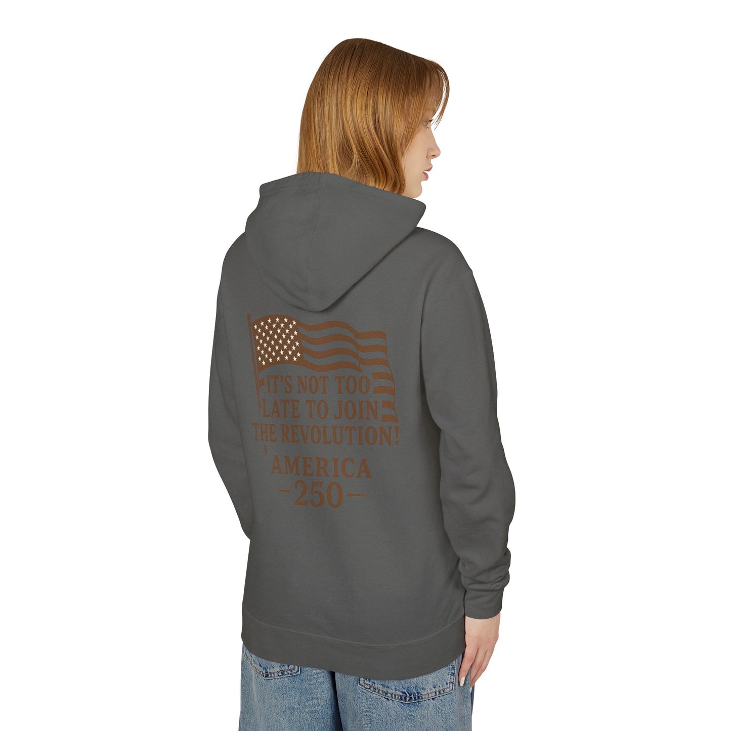 Patriotic Unisex Lightweight Hooded Sweatshirt - Join the Revolution! USA 250, Casual Wear, Gift for Patriots, Fourth of July, Memorial Day