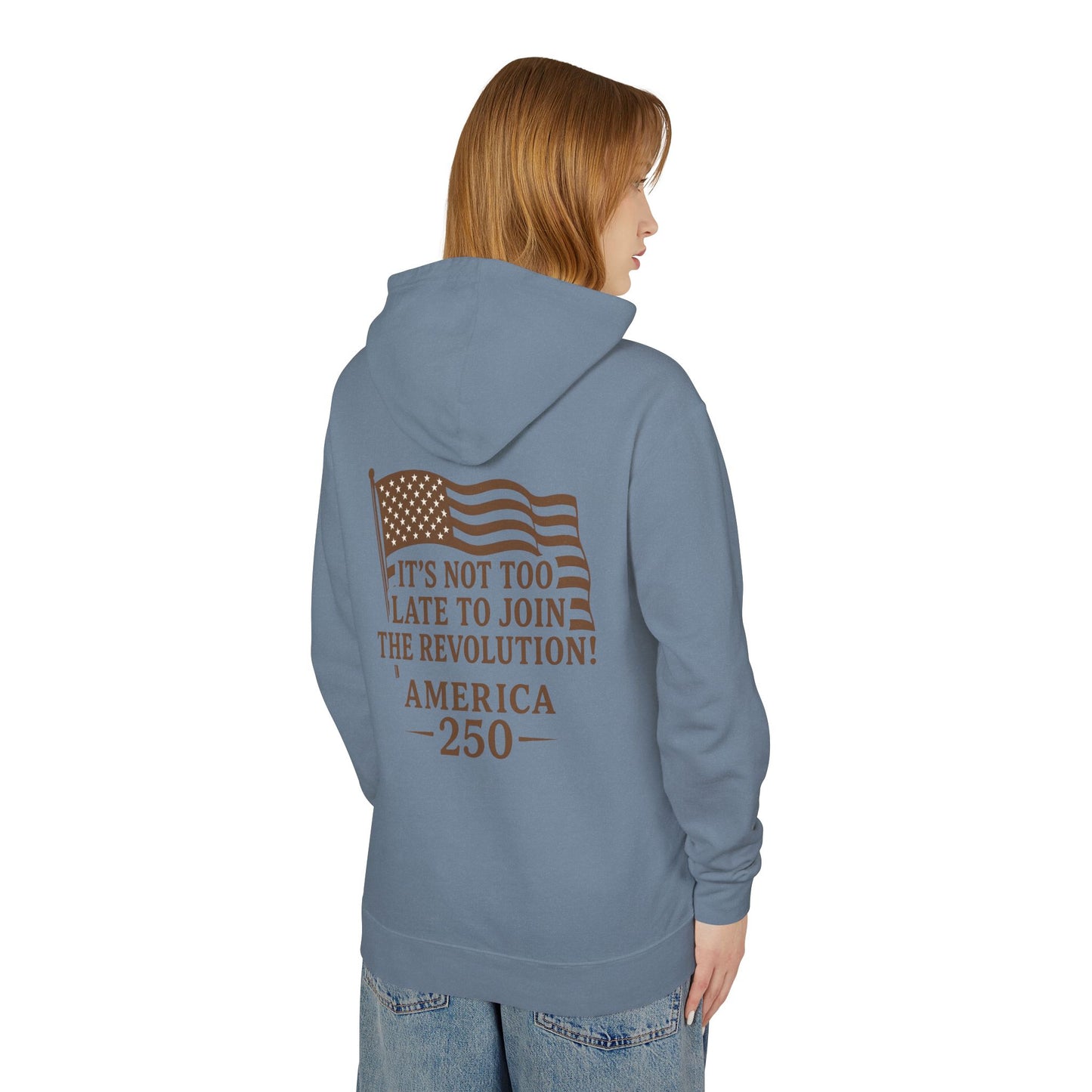 Patriotic Unisex Lightweight Hooded Sweatshirt - Join the Revolution! USA 250, Casual Wear, Gift for Patriots, Fourth of July, Memorial Day