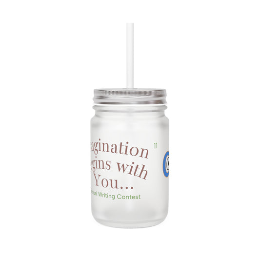 Mason Jar Cup, Imagination Begins With You Drinking Glass, Creative Gift for Writers, Custom Straws Included
