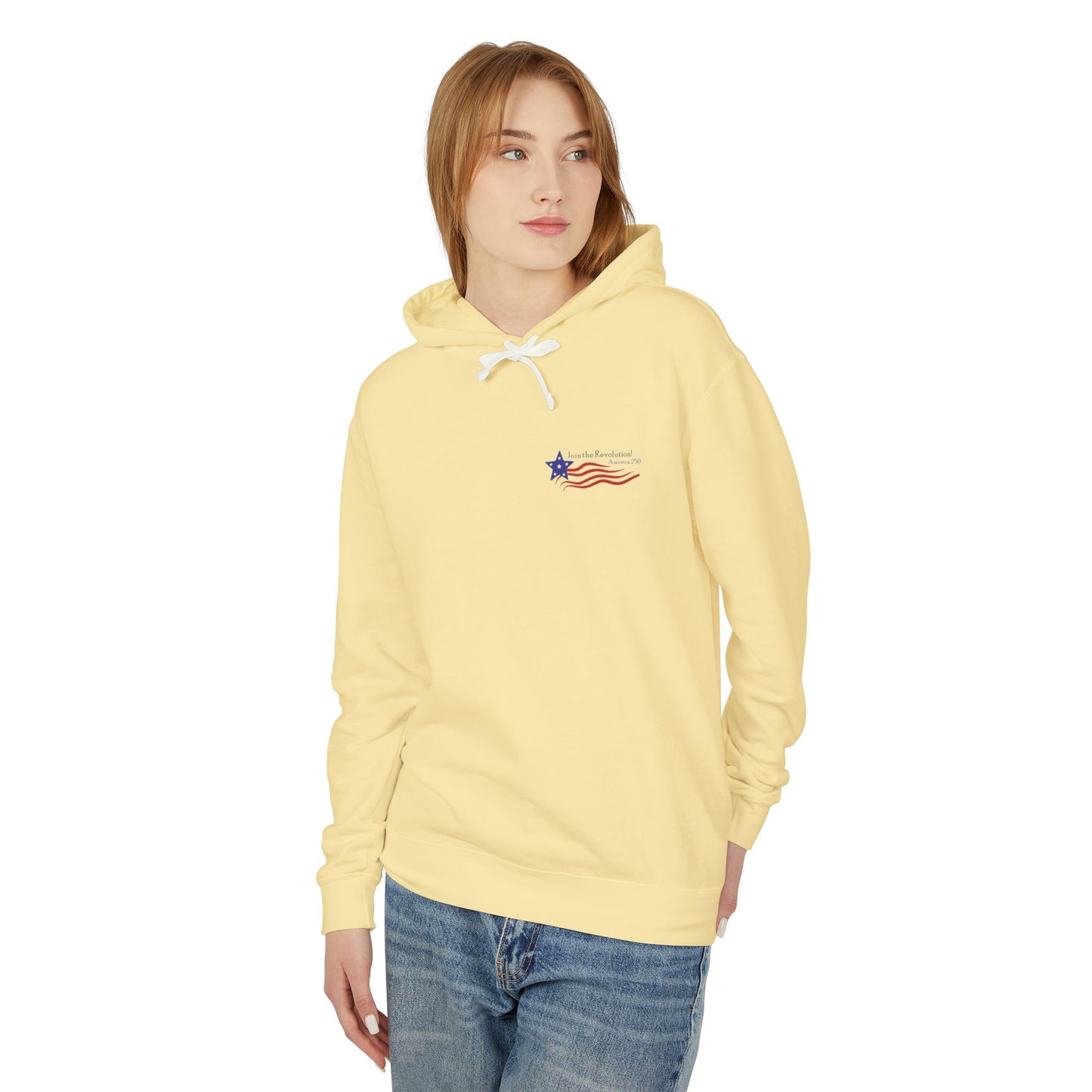 Patriotic Unisex Lightweight Hooded Sweatshirt - Join the Revolution! USA 250, Casual Wear, Gift for Patriots, Fourth of July, Memorial Day