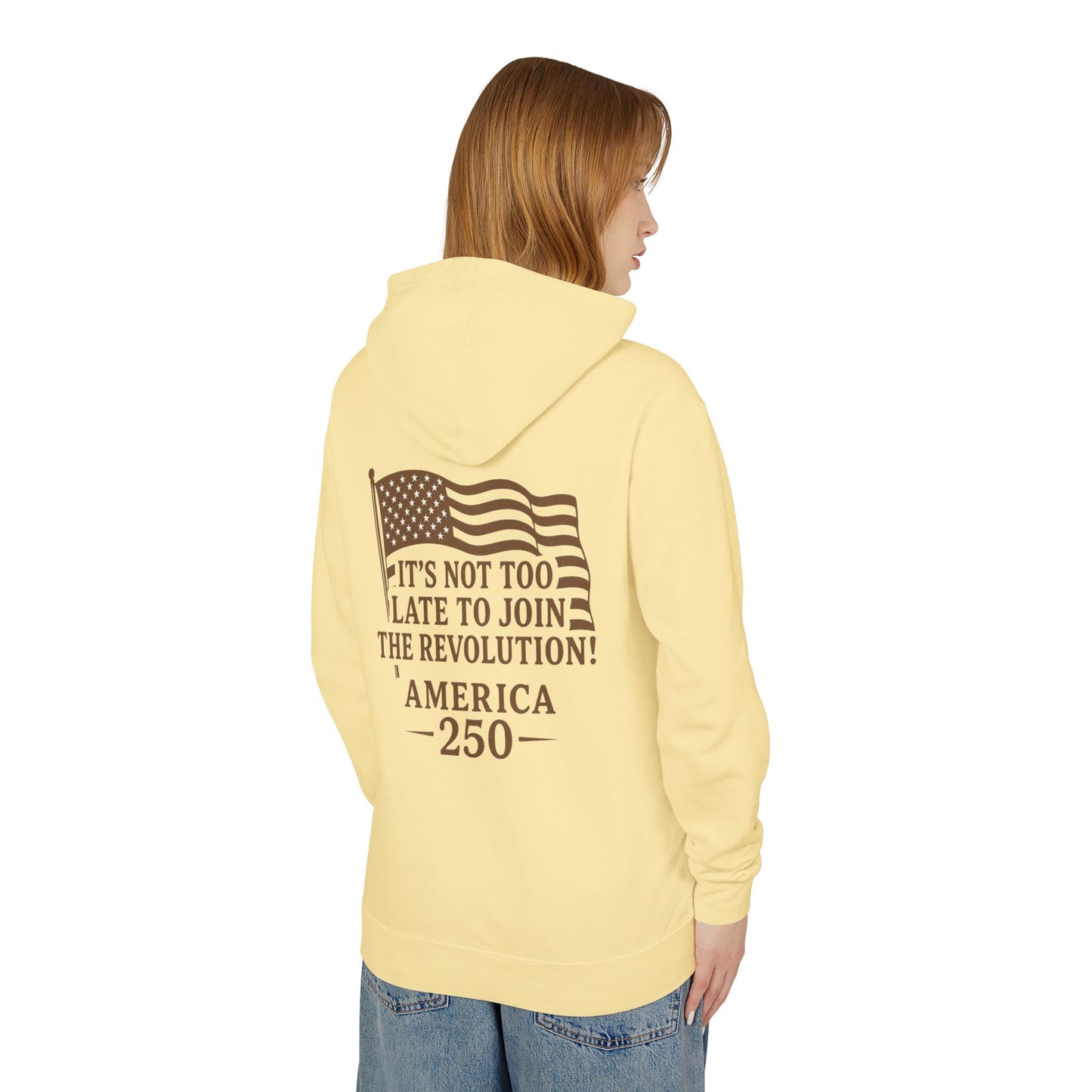 Patriotic Unisex Lightweight Hooded Sweatshirt - Join the Revolution! USA 250, Casual Wear, Gift for Patriots, Fourth of July, Memorial Day