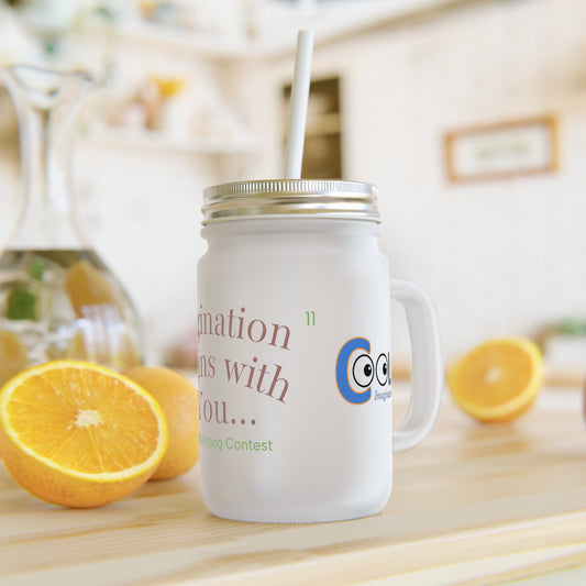 Mason Jar Cup, Imagination Begins With You Drinking Glass, Creative Gift for Writers, Custom Straws Included